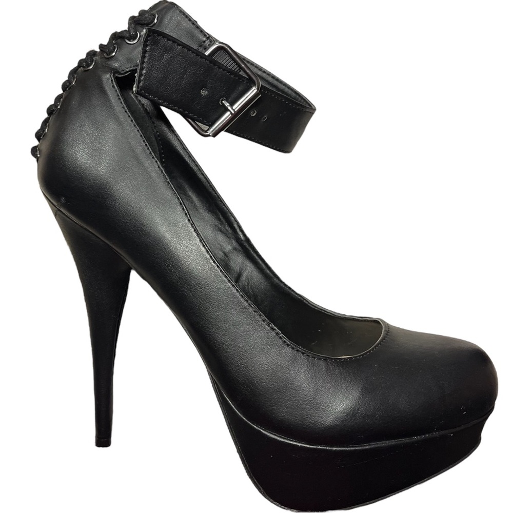 Women’s Black Tie Up Buckle Platform Heels
